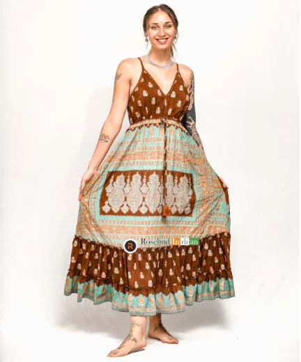 Sanya strap adjustable long ruffle dress